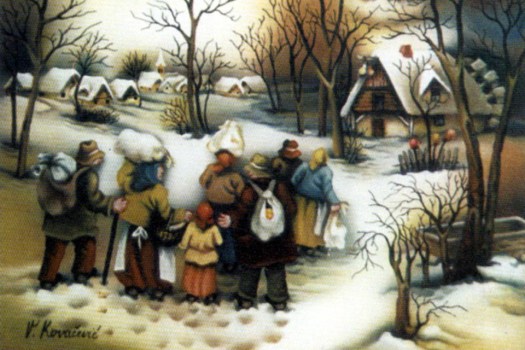 Nošenje u naivnoj umjetnosti. Vera Kovačević "U mlin", ulje na staklu.