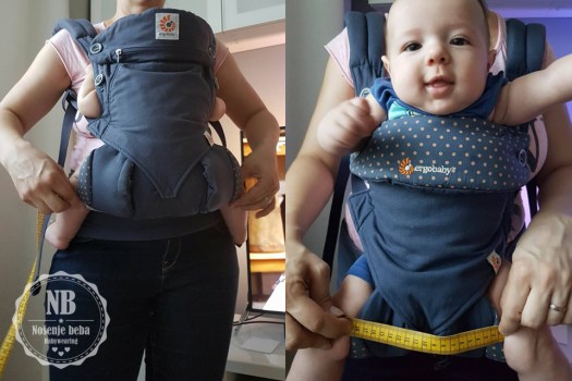 Mjerenje šire baze (za nošenje bebe prema nositelju) i uže baze (za nošenje bebe prema van). 