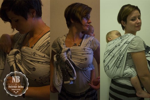 Milili New Music tkana marama u pastirskom vezu (Shepherd's carry) s kliznim čvorom. 