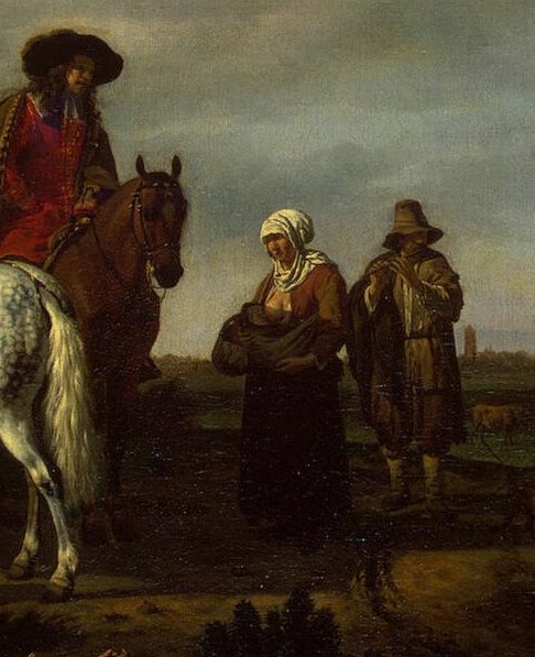 Nizozemski slikar Adriaen van de Velde (1636 - 1672) naslikao je prizor majke koja doji i nosi bebu