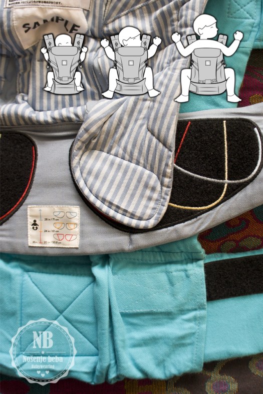 Rješenja s čičkom za prilagođavanje širine panela na različitim nosiljkama: ERGObaby ADAPT i ISARA V3.