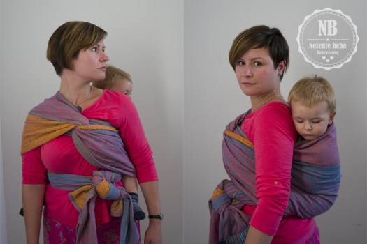 Još poprlično kruta Natibaby Safi Sunset u vezu Robins na leđima (RBC, Robins back carry) .