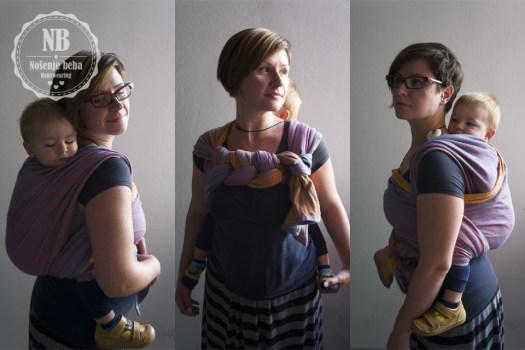 Natibaby Safi Sunset u dvije varijacije veza DH: standardnom i s ukrasnim "Rapunzel" (Matovilka) završetkom. 