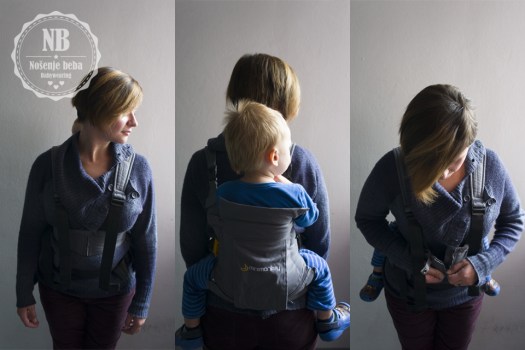 Nošenje na leđima je izuzetno udobno i djeluje stabilno usprkos premaloj bazi za mog uskoro 2-godišnjaka zbog gornjeg remena s lumbalnom potporom koji težinu raspoređuje na trbuh kada se nosi na leđima.