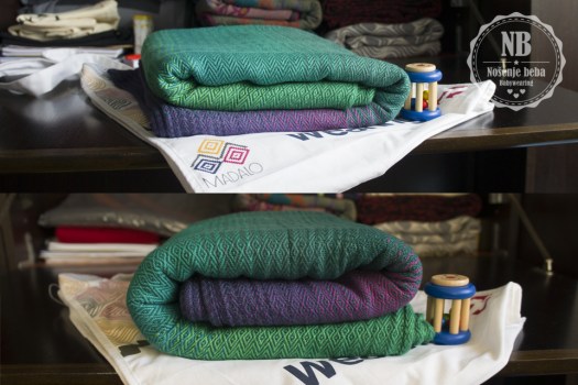 Dimenzije tkane marame Madalo Erin Verde nakon pranja i peglanja: široka je 70 cm a duga 414 cm (vel. 5), gustoće ~ 280 g/m2. Na donjoj fotografiji vidi se koliko je marama "procvjetala" nakon pranja i peglanja; vlakna su se opustila i izduljila pa je marama dobila na volumenu i neznatno izgubila na duljini.