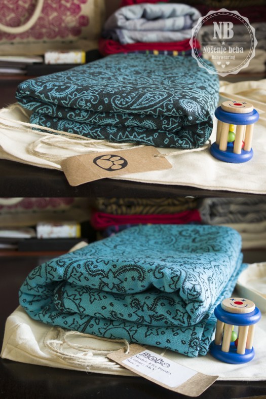 Tkana marama Efes Paisley u cvjetanju (eng. blooming; bloom shot). Fotografije prikazuju dobivanje na volumenu opuštanjem i rastezanjem vlakana te sjedanjem tkanja nakon prvog pranja i peglanja.