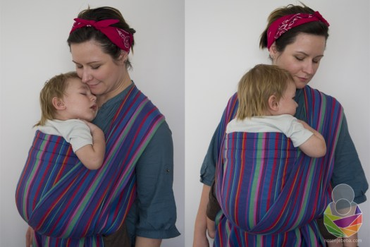 Podegi (eng. podaegi) vezan na tradicionalni podegi način: trake idu prvo pod ruke, križaju se na leđima, zatim preko ramena idu naprijed, križaju pod guzom, vraćaju iza te vežu u čvor na leđima. 