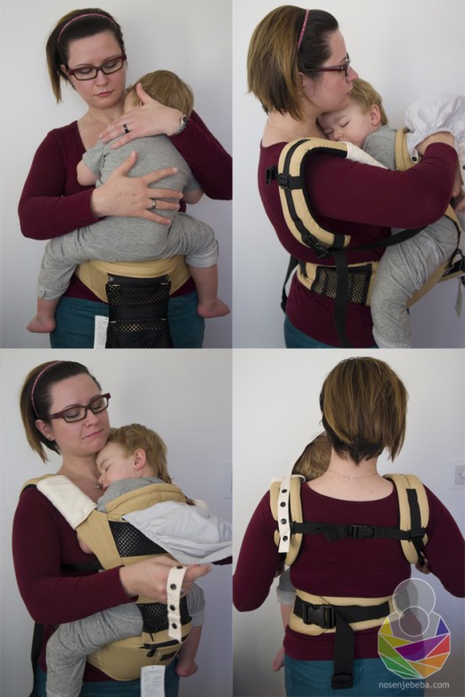 Isprobavanje manjeg "baby size" modela nosiljke s mojim dvogodišnjakom koji je "toddler" veličine. 