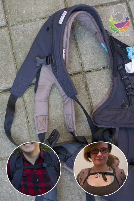 Vodilica klizača poprečnog remenčića na SLIM modelu (tamnoplavi) pomaknuta je na sredinu. BASIC model ima vodilice uz rub naramenice. 