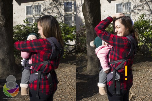 Ruckeli nema dosadnih sigurnosnih gumica kroz koje zapinju kopče. Dizajn cijele nosiljke smišljen je tako da za njima ni nema potrebe: naramenice se kopčaju na 2 mjesta svaka za sebe a ukoliko se otkopča pojas beba ne može ispasti iz panela.