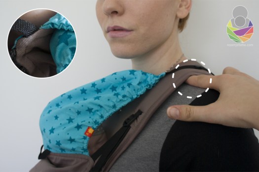 Pomno su birani materijali. Kapuljača nosiljke dolazi s UV zaštitom. Pod naramenicama nema osjećaja težine i ne vuku ramena prema dolje jer se težina raspodjeljuje po trupu. 