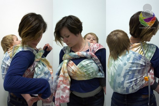 Vez 'Double Hammock Tied At Shoulder' (DH TAS) s preokrenutim slojem preko prsa ('sweetheart neckline') i CCCN ('Candy Cane Chest Belt') u tkanoj marami Ankalia Nevaeh vel. 6. 